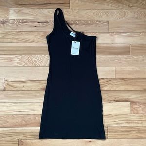 LnA Spencer Rib Asymmetrical One Shoulder Dress Black Small NWT